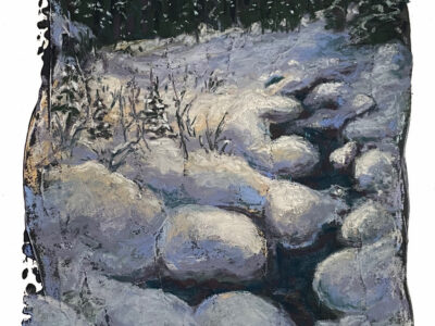 Fryatt Creek, Soft pastel/acrylic base on gessoed mdf panel, 20” x 10”