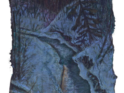 Mill Creek Footprints, Soft pastel/acrylic base on gessoed mdf panel, 20” x 10”